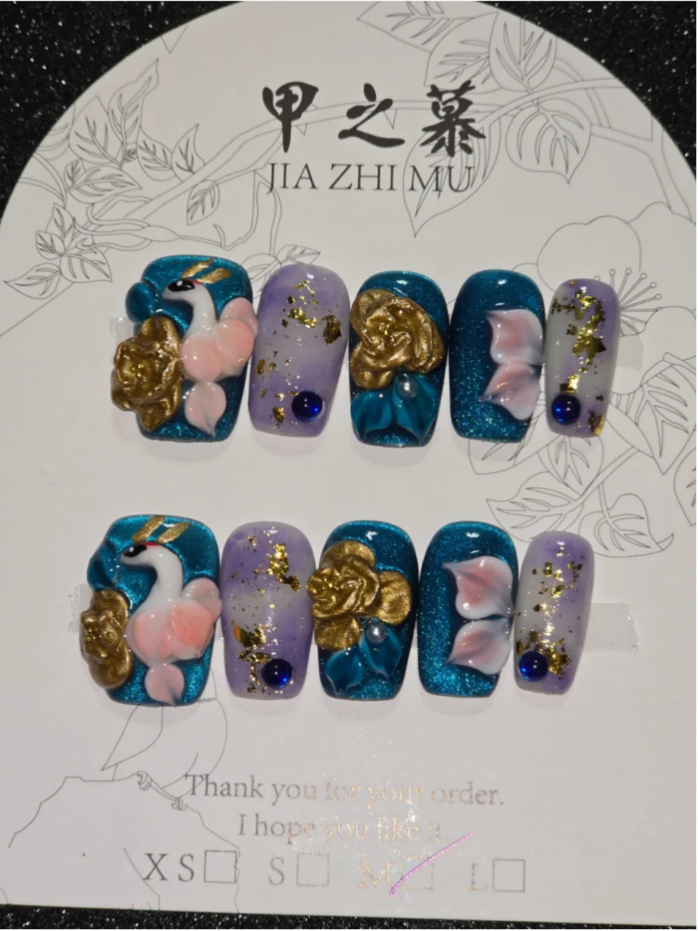 Women's Jia Zhi Mu Press-On Nails One Size Blue and Purple Floral Design